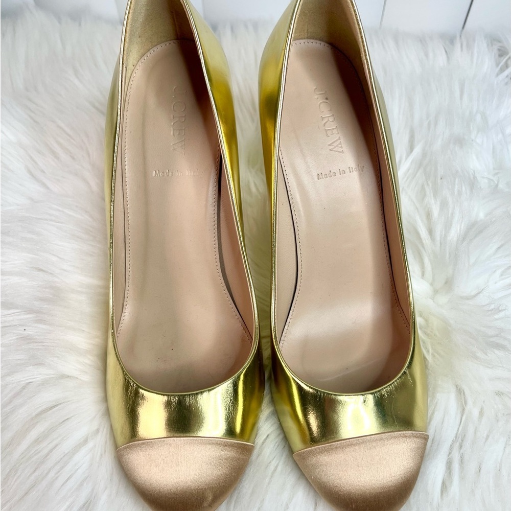 Vintage J.Crew Etta Cap-toe Gold and Tan Metallic Women's Pumps - Picture 3 of 15